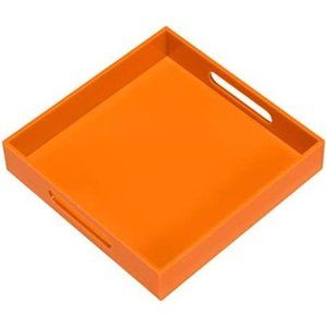 Orange Sturdy Acrylic Serving Tray with Handles-10x10Inch-Serving Coffee,Food
